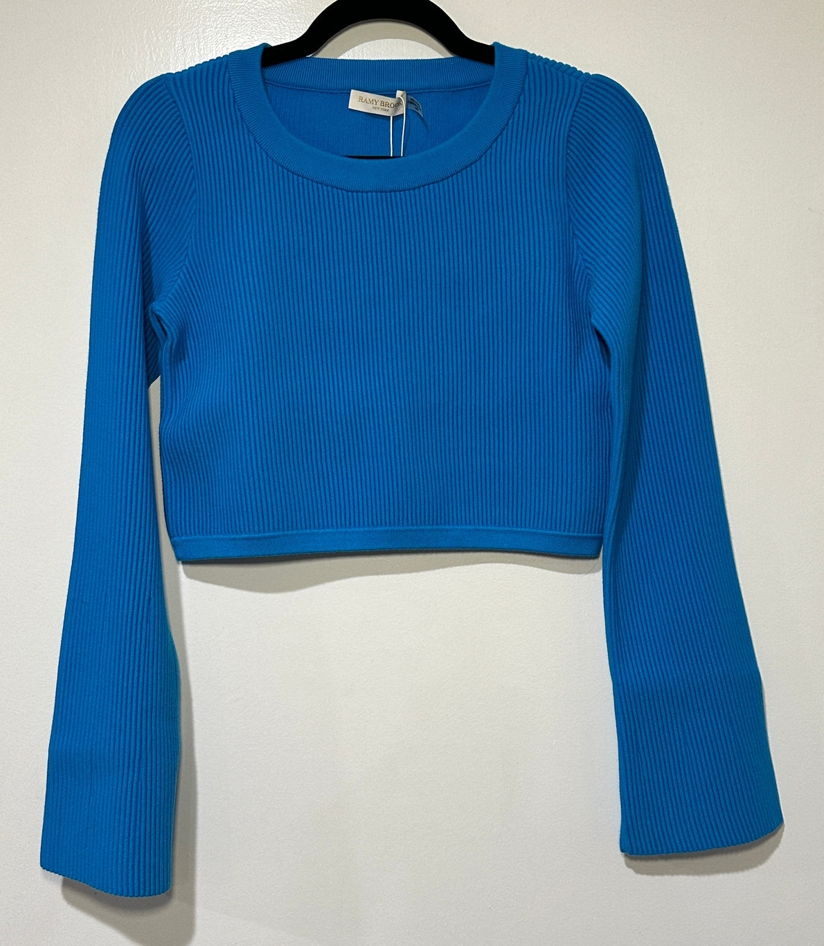 Ramy Brook Anaya Long Sleeve Ribbed Sweater Calypso Blue Size Xs Nwt Classy